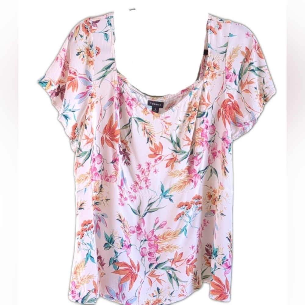 Torrid Floral Baby Doll Sweetheart Neckline Flutter Sleeve Floral Print Top 1X